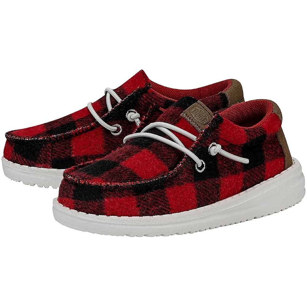 EUC 8T Hey Dude Wally Toddler Red Black Buffalo Plaid Check Flannel Fleece